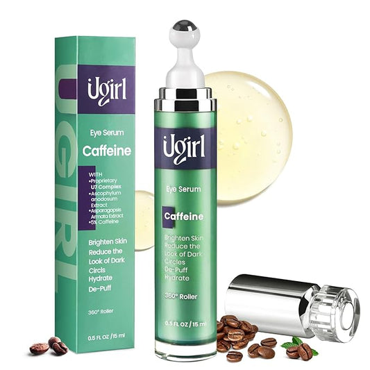 Eye Serum for Dark Circles, 5% Caffeine Under Eye Cream for Wrinkles, Morning Puffiness and Fine Lines, Deeply Repairs the Muscles Around the Eyes with 360°Massage Ball, 0.5 Fl Oz