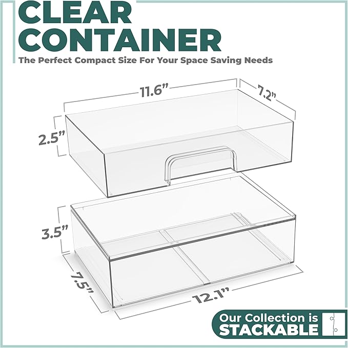 Sorbus Acrylic Storage Containers - 2 Pack, Stackable Storage Bins Set for Bathroom Organization - Clear Acrylic Drawer Organizers - Makeup Case Pull-Out Drawers (12.1’’ Wide)