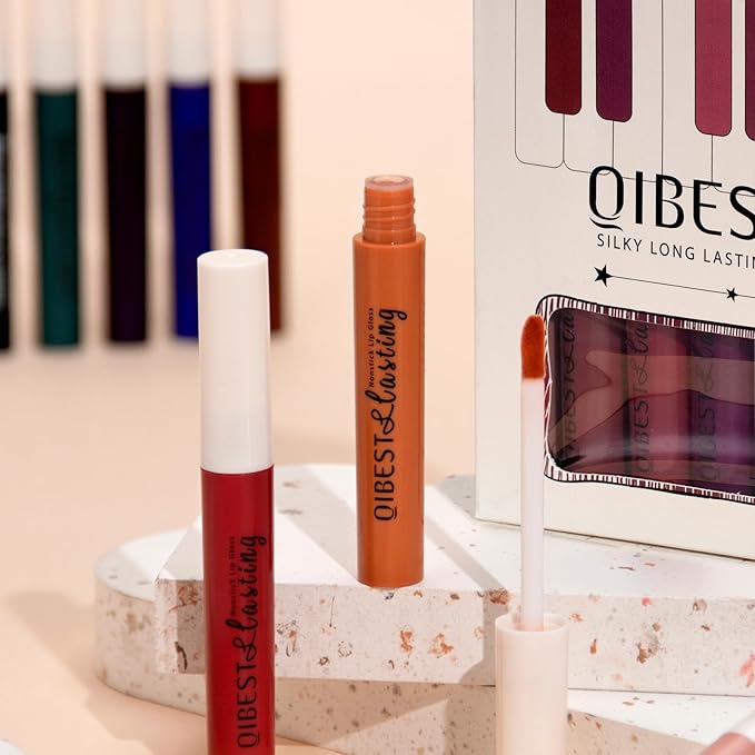 12Pcs Makeup Matte Lipstick Lip Kit, Warm Neutrals & Vintage Reds Non-Stick Cup Not Fade Liquid Lipstick Waterproof Long Lasting Durable Nude Lip Gloss Beauty Cosmetics Gift Box Makeup Set Kit