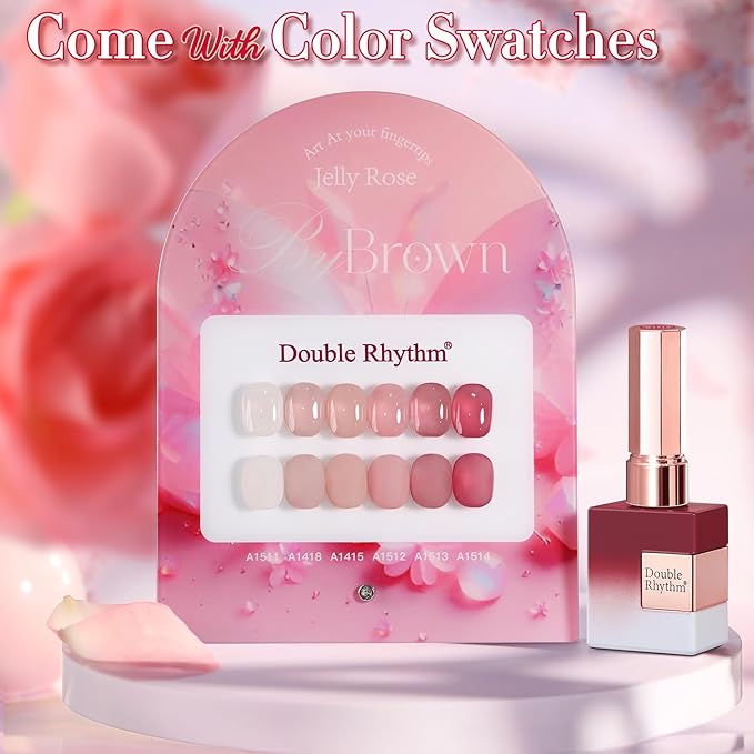 Double Rhythm 6 Pcs 15 ML Gel Polish Set Same Color Same Bottle Soak Off Gel Polish Kit Nail Art Manicure Salon DIY at Home for Women (Jelly Translucent Rose Pink Burgundy Red-T6-2)