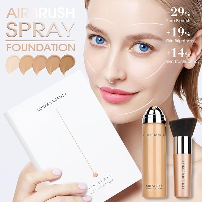 AirBrush Foundation Spray, Silky Mist Foundation Spray Makeup Set with Brush, Full Coverage Foundation for Smooth Radiant Finish, Formula Breathable Lightweight Hydrating | #05 Sand