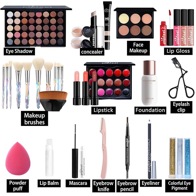All-in-One Makeup Gift Set Carry All Makeup Kit Women Full Kit With Makeup Bag Lipgloss Lipstick Concealer Blush Foundation Face Powder Eyeshadow Palette Cosmetic Palette #6