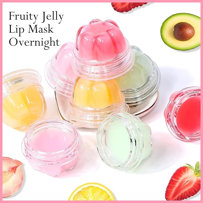 2Pc Jelly Lip Mask Overnight,Fruity Strawberry Lip Sleeping Mask Day Night Repair Kawaii Lip Balm Hydrate Plump Dry Lip Scrubs Exfoliator,Lip Care Lip Moisturizer with Collagen-Strawberry