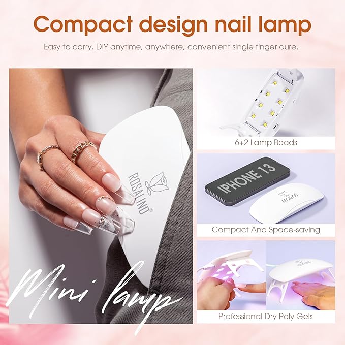 ROSALIND Poly Nail Gel Kit -14 Colors +72 Nail Art Accessories kit Clear Nude Poly Nails Gel Kit Starter Kit with Mini UV Lamp Slip Solution Basic Tools for Beginners with Everything