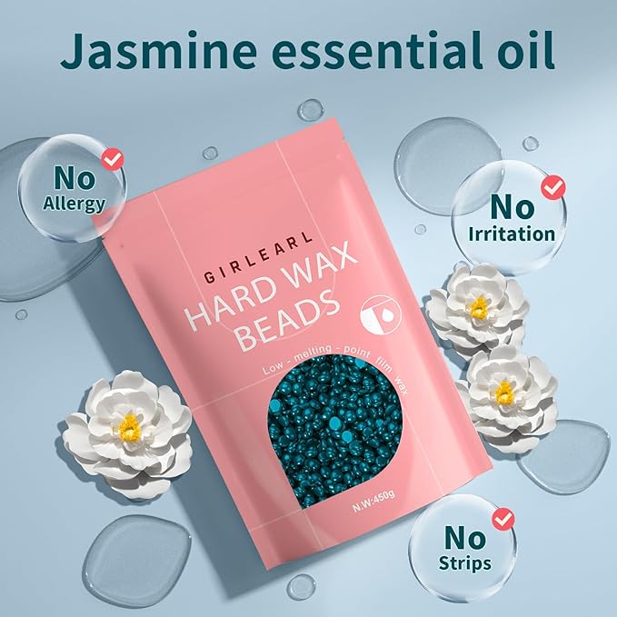Hard Wax, Jasmine Infused Wax Beans for Sensitive Skin, 1lb, Wax for Hair Removal, Bikini, Legs, Eyebrow, Facial, Full Body Waxing for Women and Men