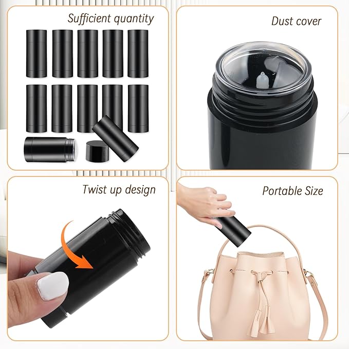 12 Pieces 15g Black Plastic Deodorant Containers,Empty 1/2 oz Travel Lip Balm Tubes,Refillable Twist-UP Solid Perfume Tubes,Lipstick Tubes for DIY
