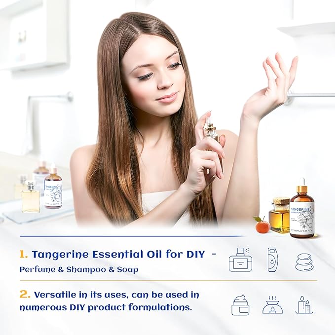 HIQILI 100ML Tangerine Essential Oil, Skin Care, Hair Care, Air Purification, Can be Added to Body Lotion, Shampoos, Diffusers Use - 3.38 Fl Oz