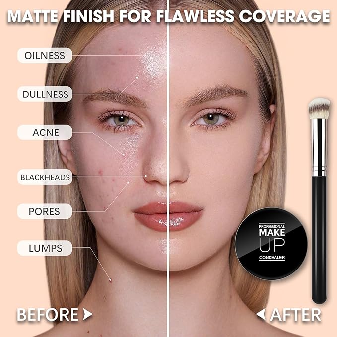 Cream Concealer Full Coverage Makeup, Matte Color Correcting Concealer with Brush, Waterproof, Conceals Blemish, Pores and Spots, Under Eye Makeup Concealer for Dark Circles (#07 DEEP)