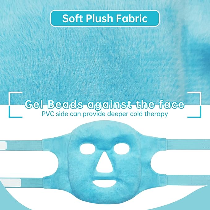 Ice Face Mask Reusable and Cold Gel Eye Mask for Puffiness/Dark Circles/Eye Bags/Dry Eyes/Headaches/Migraines/Stress Relief, Ice Pack for Eyes & Face (Blue)