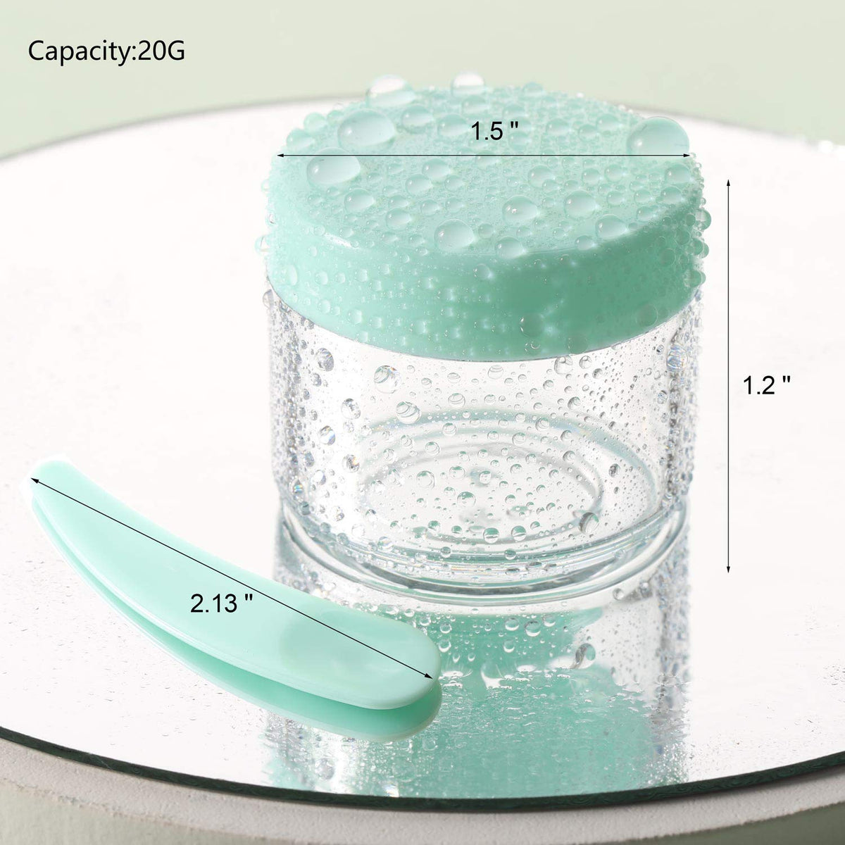 Refillable Cosmetic Sample Jars - 100 Pack 20g (0.7oz) Green Small Travel Containers with Lids + 10 Mini Makeup Spatulas - BPA Free