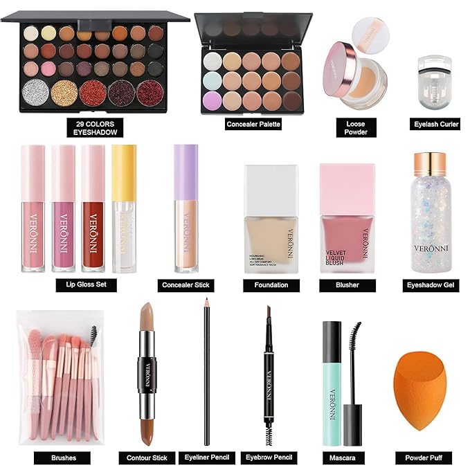 VERONNI All in One Makeup Kit,Eye Face Lips Makeup For Mother's Day,Multipurpose Women's Makeup Sets,Beginners and Professionals Alike (All in one makeup set)