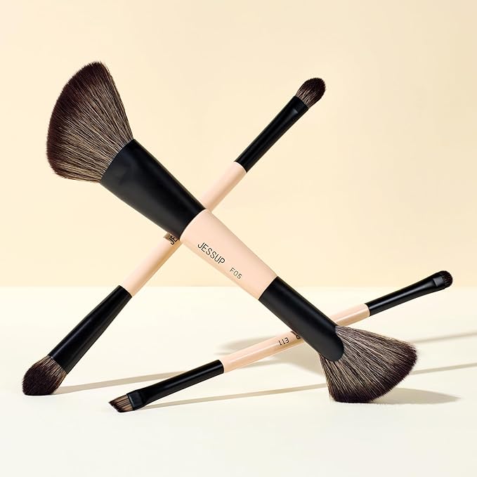 Jessup Travel Makeup Brushes Set 3pcs, Double Sided Contour Brush Dual Ended Eye Shadow Shader Eyeliner Brush, Multi-functional Makeup Set Peach Dust T507