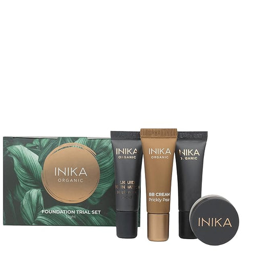 INIKA Organic Foundation Trial Set, Natural Mineral essentials kit, Vegan, Cruelty-Free, Paraben-Free, Rich in Antioxidants and Essential Fatty Acids, Comes in Sustainable Packaging - Light