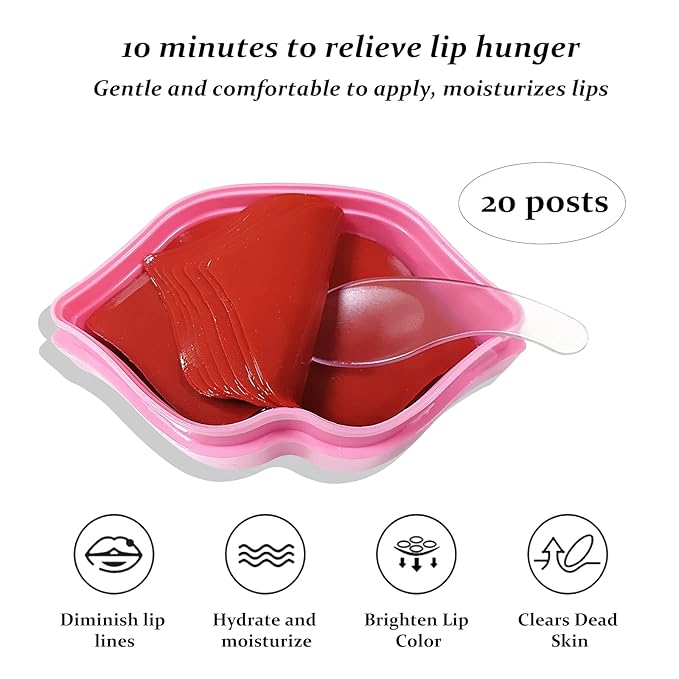 20Pcs Lip Mask,Pink Moisturizing Plumping Lip Masks Overnight,Pink Lip Mask Gel Treatment Lip Masks for Dry Lips Plump Lip Collagen Overnight Sleeping Lip Mask Pads Patches（Pink）