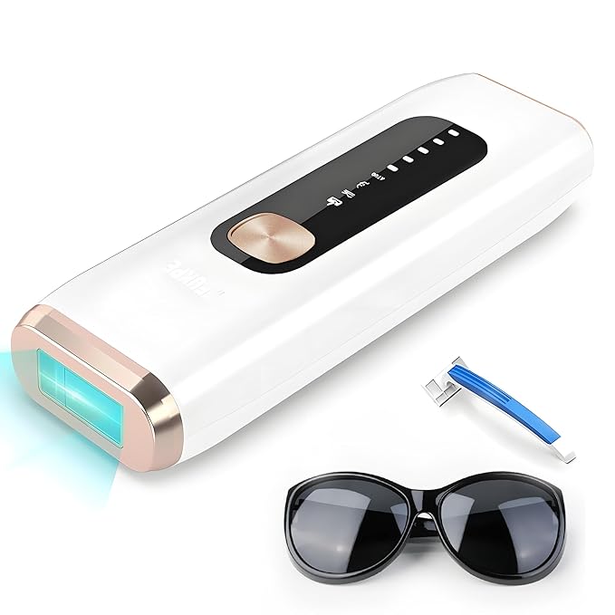 IPL Laser Hair Removal Device for Women Men at Home, Upgraded to 999,900 Flashes Permanent for Facial Legs Arms Bikini Line Whole Body Treatment (White Gold)