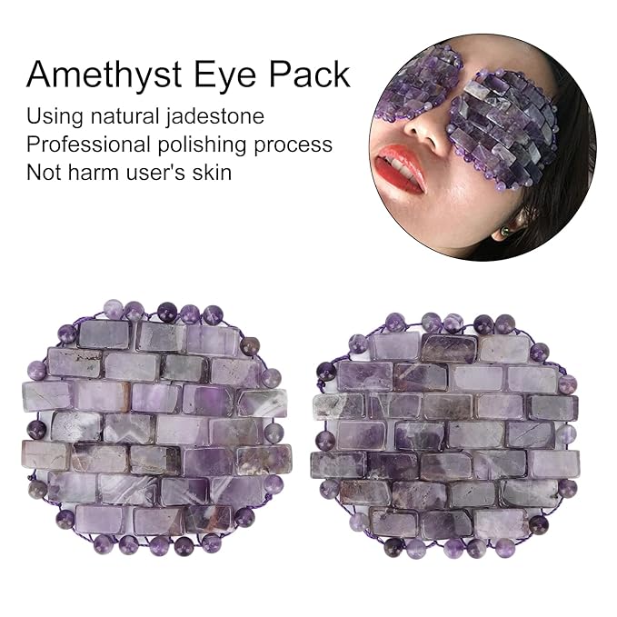 Jade Eye Mask, Amethyst Eye Pack Wrinkles Swelling Elimination Dark Circles Fading Jadestone Eye Massager Eye Pad Eye Shape Eye Covers for Men Women Soothing Eye Patch Reducing Facial Edema Stone