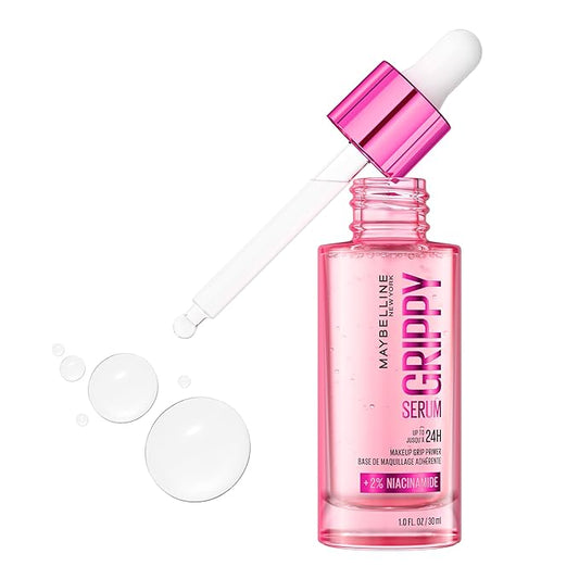 Maybelline Grippy Serum Primer, Hydrating Makeup Primer with 2% Niacinamide For Up To 24HR Make Up Wear, Clear, 1 Count