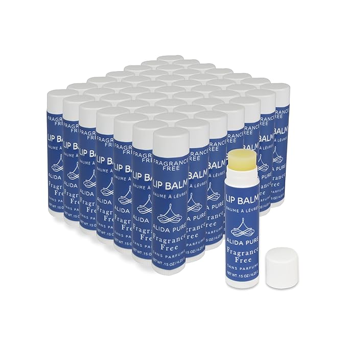 Fragrance Free Bulk Lip Balm Collection, Unscented Vegan Lip Balm, Bees Wax Free, Coconut Oil Free, Avocado Oil, Organic Jojoba Oil, Vitamin E, For Dry, Chapped, or Cracked Lips, 50 Tubes