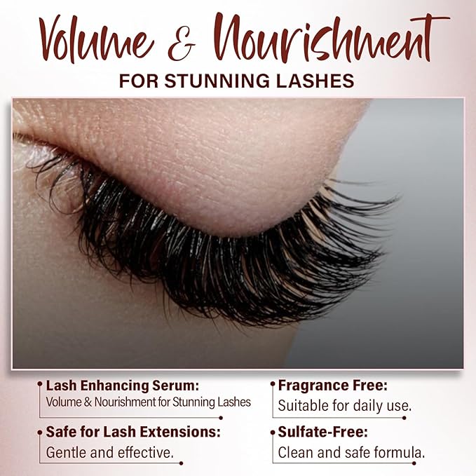 Herbishh Eyelash Enhancing Nourishing Serum for Longer, Thicker Lashes, Safe for Lash Extensions, Fragrance-Free Lash Serum, Sulfate-Free, Travel-Friendly, 0.135 fl. oz