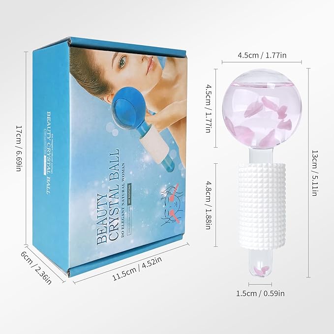 Ice Globes & Ice Roller for Face and Eyes - Facial Massage Tools for Skin Care, Reduce Wrinkles & Puffiness, Cooling Globes & Roller Ball for Glowing Skin 2PCS (Pink)