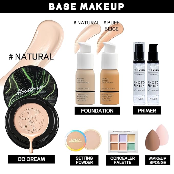 Makeup Set Makeup Set for Women Girls Teens Full Kit, Makeup Present Set for Beginners and Professionals Include Eyeshadow Palettes, Foundation, CC Cream, Liquid Lipsticks Set
