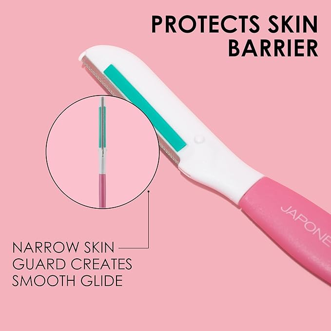Japonesque Dermaplaner with Soothing Aloe Comfort Strip - Facial Dermaplane Razor, Skin Tool with Ultra Precision Blade for Facial Hair Removal and Exfoliation, 5pk