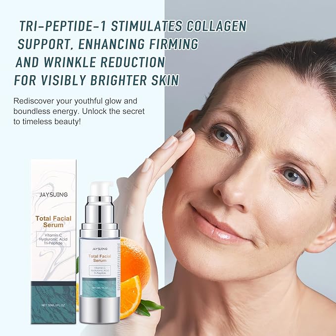 Vitamin C Serum for face with Hyaluronic Acid,Tri-Peptide Anti-Aging Facial Treatment for Mature Skin, Dark Spot Removal, Wrinkle Reduction, Firming, collagen-hydrating,antioxidant formula, 1 fl.oz