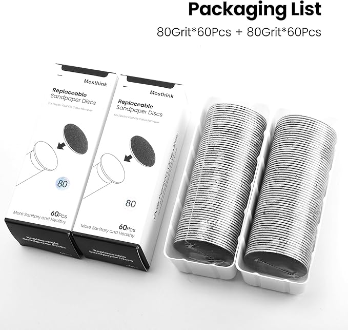 120pcs Replacement Sandpaper Refill Discs for Electric Foot File Callus Remover Tool for Men Women Dead Cracked Hard Skin (80 Grit+80 Grit)