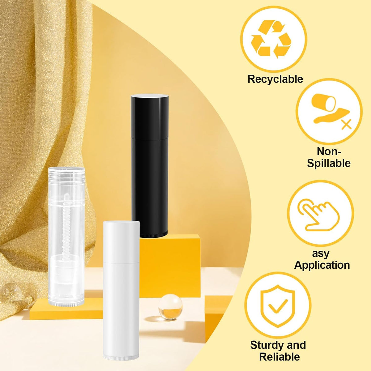 Empty Lip Balm Tubes for DIY Lipstick with Leak-proof Caps, 100-Pack Lip Balm Containers BPA Free, White