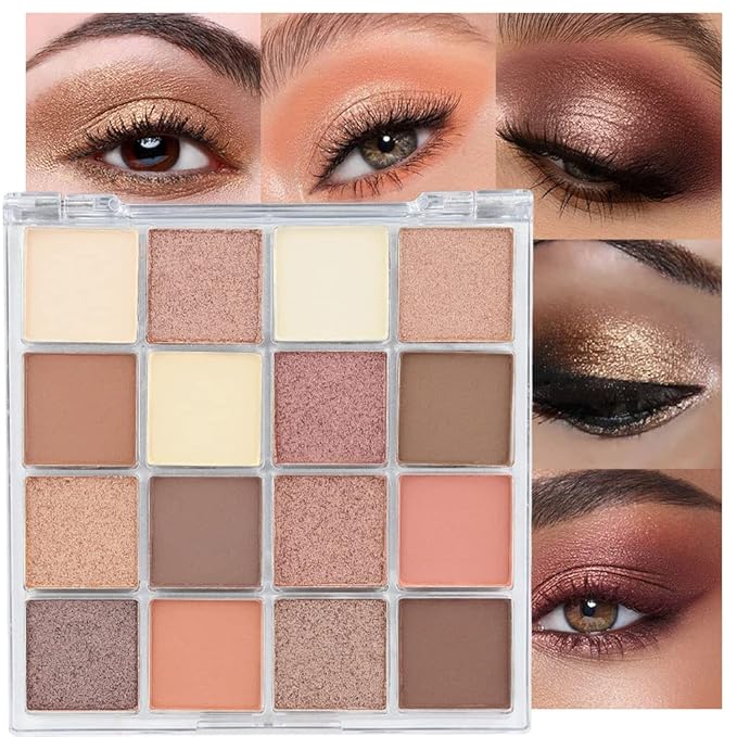 16 Girds Colorful Matte Shimmer Eyeshadow Palette for Eye Makeup,High Pigmented Eye Shadow Primers Powder Palet de sombras de ojos-Glitter Nude#