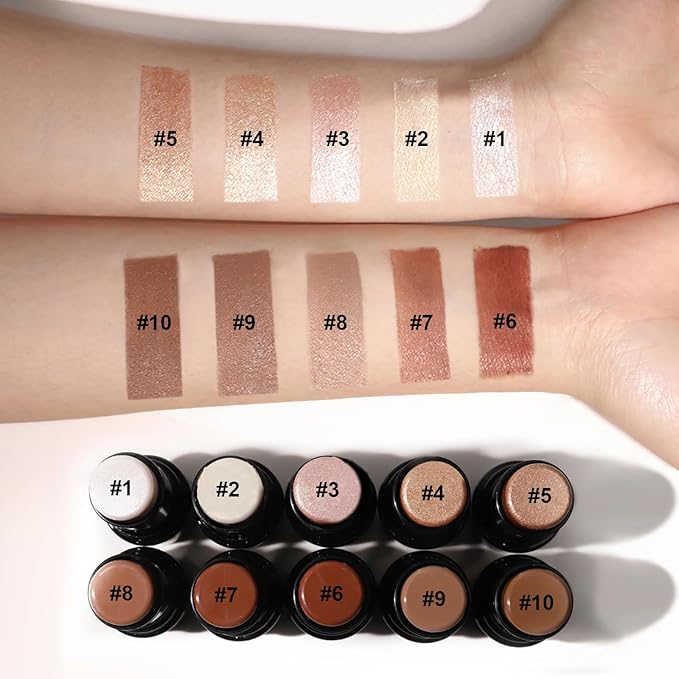 2Pcs Cream Contour Stick Makeup Kit, Cream Highlighter Stick and Bronzer Contour Stick with Longwear Waterproof Formula for Brightening and Trimming the Cheeks, Makeup Brush Include (#04, 07)