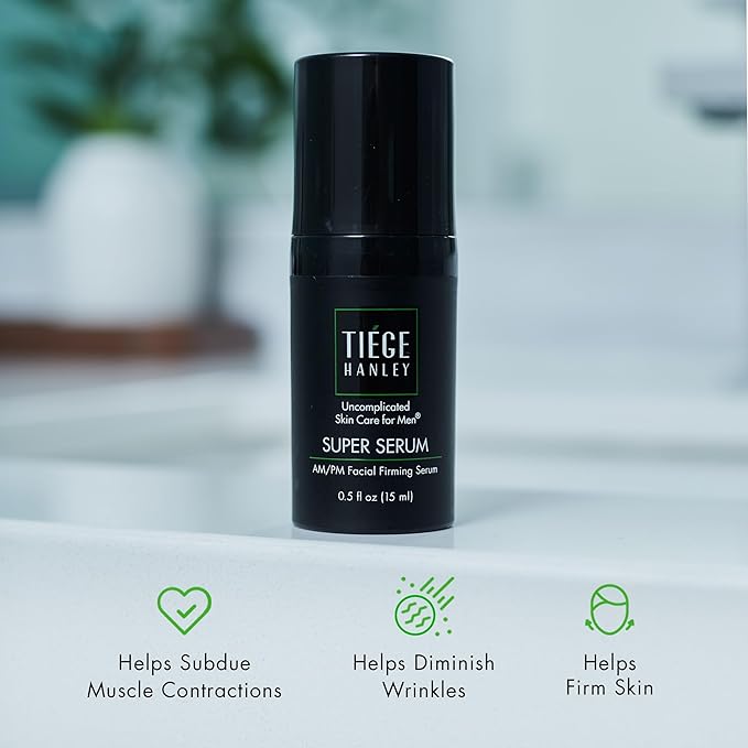 Tiege Hanley Anti-Aging Face Serum, SUPER SERUM (2-Pack) - Skin Tightening Facial Serum for Men - Mens Serum For Face with Sodium Hyaluronate & Retinyl Palmitate for Smoother & Tighter Skin, 0.5 Fl Oz