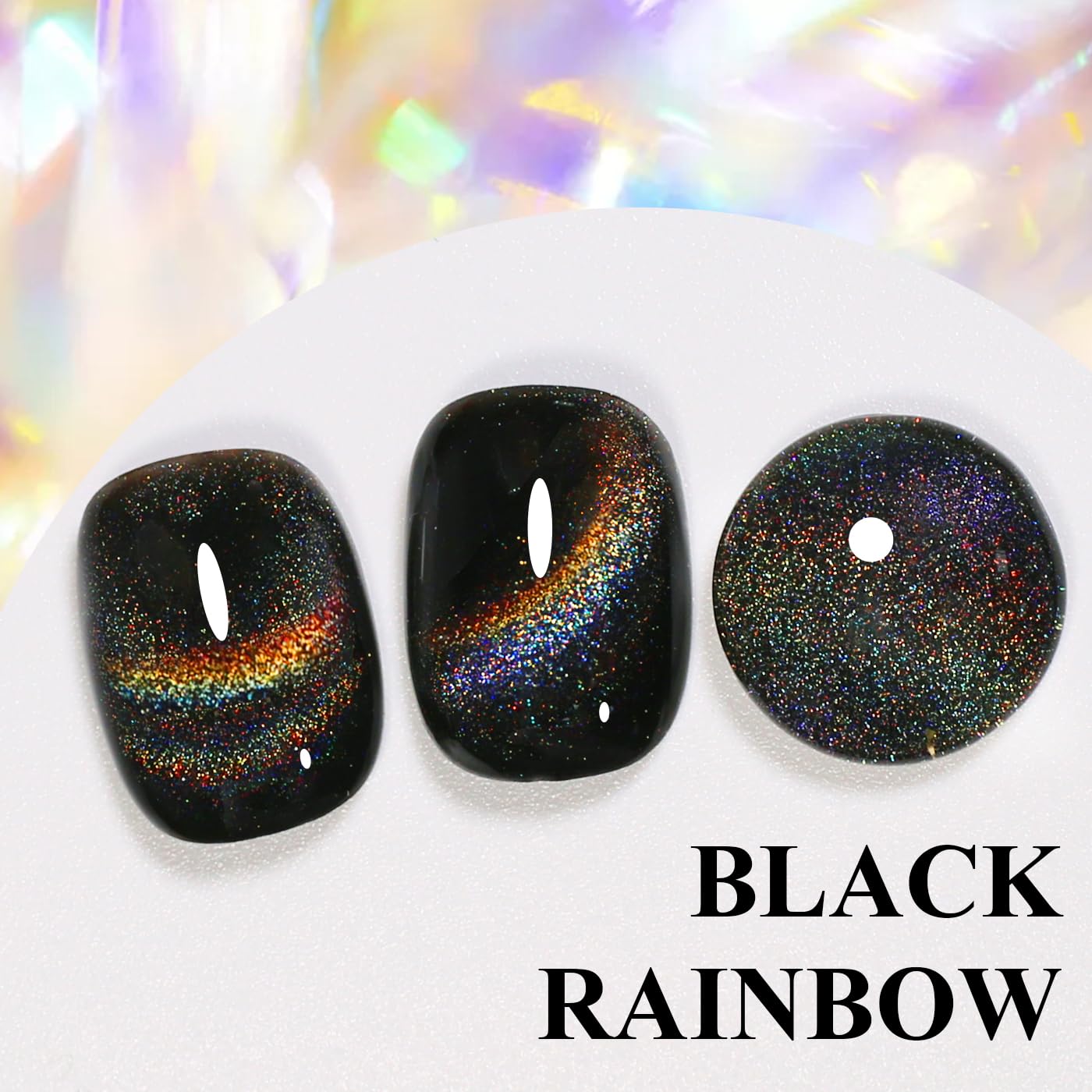 Imtiti Cat Eye Gel Nail Polish, Black Rainbow Holographic Magnetic Gel Polish With Magnet Glittery Iridescent Galaxy Nail Gel Polish Spring Summer Gel Polish Kit Soak Off UV Led 10ML