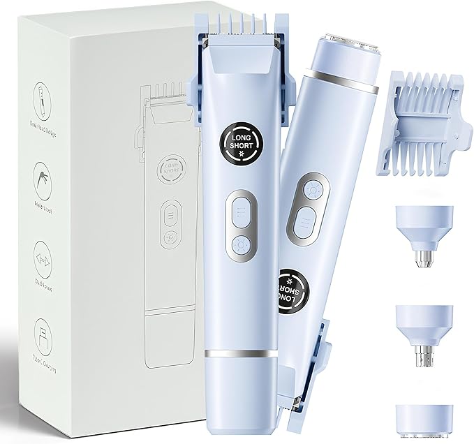 Upgrade Dermave Bikini Shaver, Dual Head 4 in 1 Bikini Trimmer for Women, IPX7 Waterproof Wet & Dry Use Electric Razor with Led Light and Display for Nose, Eyebrow, Bikini, Body (Blue)