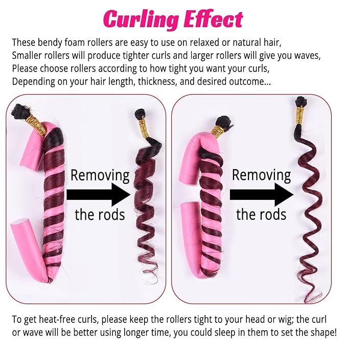 30PCS 9.45" Flexible Foam Curling Rods, Twist Heatless Hair Rollers for Women, Girls, Long and Short Hair, Sleep-In (0.71 x 9.45 Inch, Random Color)