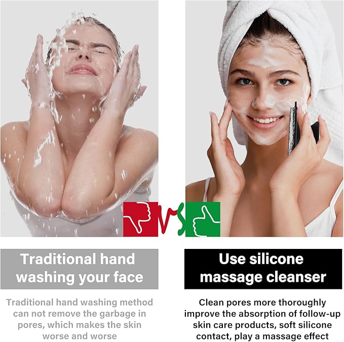 2 Pack Face Scrubber,Silicone Facial Cleansing Brush for Men & Women,Reusable Gentle Facial Waterproof Cleansing Skin Brush Exfoliating Scrubber for Sensitive Skin (Black/Pink)