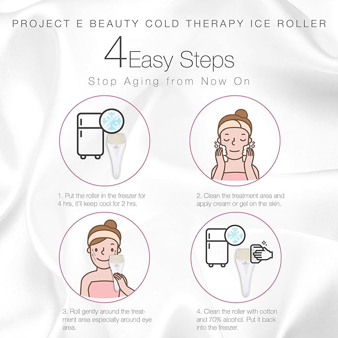 Ice Roller Cold Therapy by Project E Beauty | Reduce Under Eye Puffiness & Dark Circles | Tightens & Firms Skin | Diminish Wrinkles | Pain Relief | Muscle Soreness | Redness (Face & Body Roller)