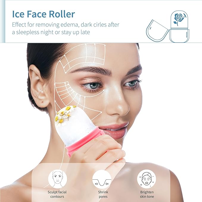 Ice Roller for Face,Ice Face Roller Skin Care ,Face Ice Pack Ice Facial and Eyes Cube Massager tools.Contains Essence Set (Set-Purple)