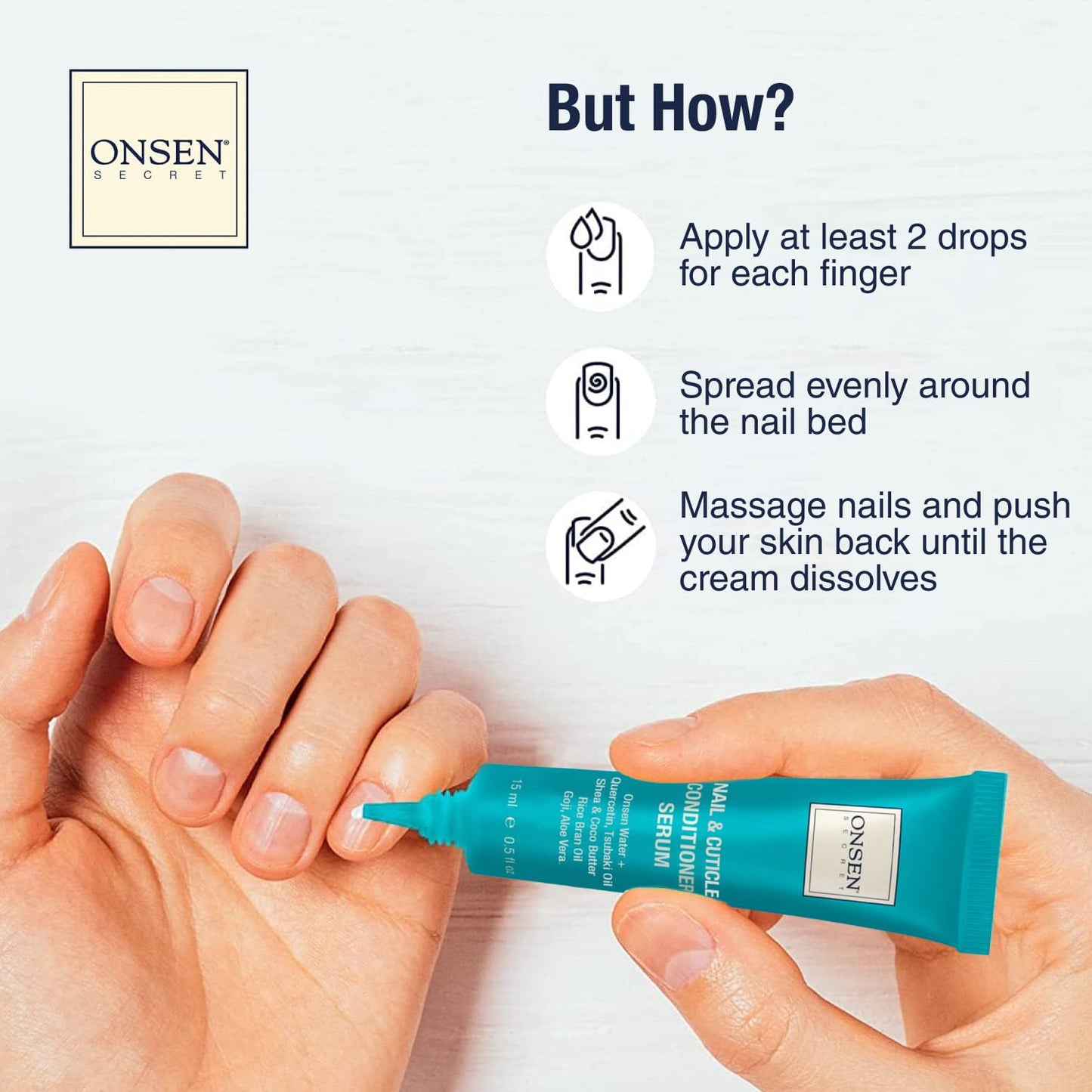 Onsen Nail & Cuticle Rescue Kit - Conditioner Serum, Repair Oil & Cuticle Balm - Tsubaki, Shea Butter, Jojoba - Strengthens Nails, Softens Cuticles, Hydrates Skin (15ml Serum + 10ml Oil + 26ml Cream)