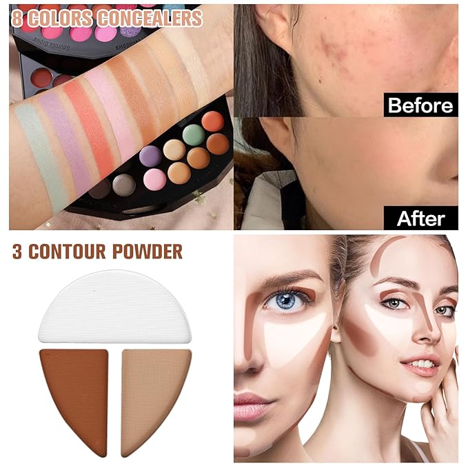 109 Colors Makeup Kit for Women Girl Full Kit Gift Set with Mirror All in One Make up Palette Included Eyeshadow Glitter Lipstick Concealer Eyeliner Eyebrow Highlighter Contour Blusher Compact PowderN