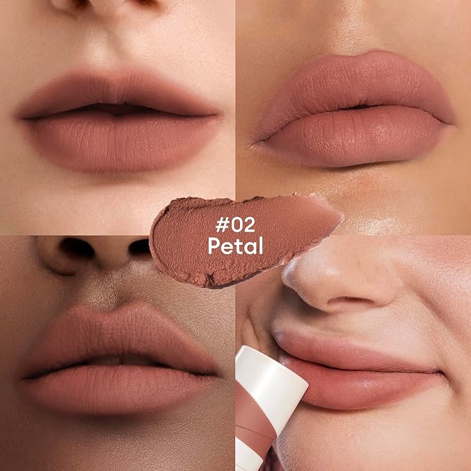 ITY Velvet Matte Finish Lip Stain-Mousse Textured Lip Clay, Nude Shade, Conceals Lip Lines, Rich Pigment Lip Tint Lipsticks, 0.14 oz (4g) in Petal