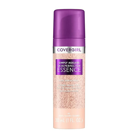 Covergirl Simply Ageless Skin Perfector Essence Foundation, 10 Fair, Tinted Skin Perfector, Skincare Makeup Hybrid, Sheer Tint, Radiant Finish, Skin-Like Finish, Vegan Formula, 1.0oz