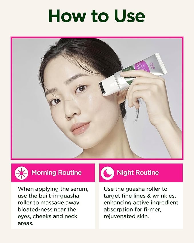 CKD Gua Sha Face Serum - Retinol Collagen Lifting Serum for Firming, Tightening, and Instant Face Lifting. Wrinkle Reduction with Massage Roller. Korean Skin Care. 1.35 fl oz