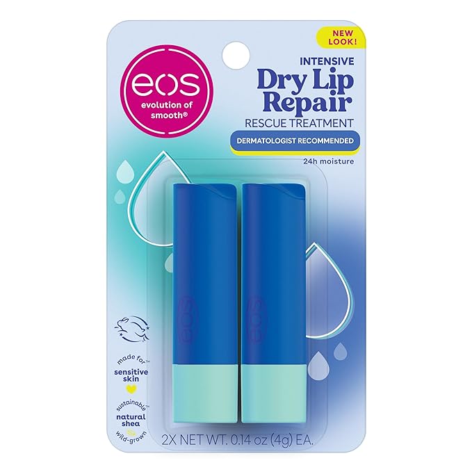 eos The Hero Lip Repair, 24HR Moisture for Severely Dry Lips, Natural Strawberry Extract, Hypoallergenic, 0.14 oz, 2-Pack