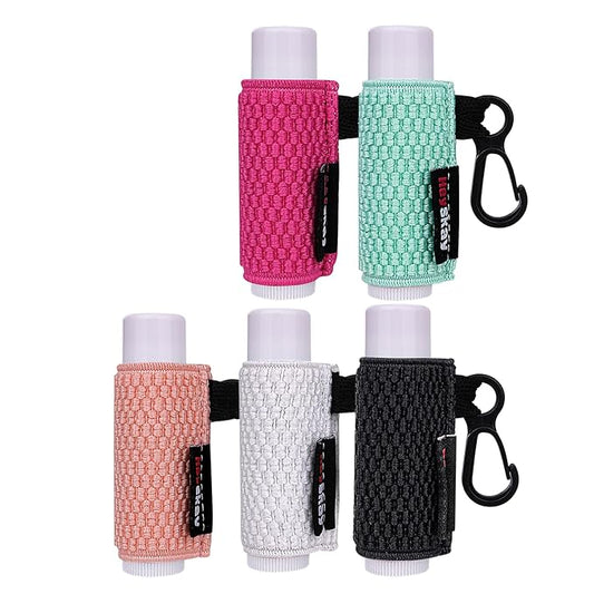5PCS Lip Balm Holder Lip Gloss Sleeves Keychain Lipstick Holder Keychain Chapstick Elastic Sleeves(Fleshpink/Aqua/White/Rose/Black)