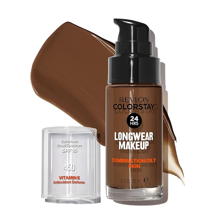Revlon Liquid Foundation, ColorStay Face Makeup for Combination & Oily Skin, SPF 15, Medium-Full Coverage with Matte Finish, Mocha (450), 1.0 oz