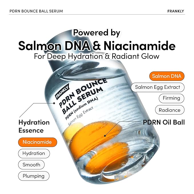 FRANKLY Salmon PDRN Bounce Ball Serum – PDRN Salmon DNA Serum for Plumping, Firming & Glass Skin | Glowing skin Booster | Lightweight, Non-Sticky Korean Skincare | 1.01 fl oz