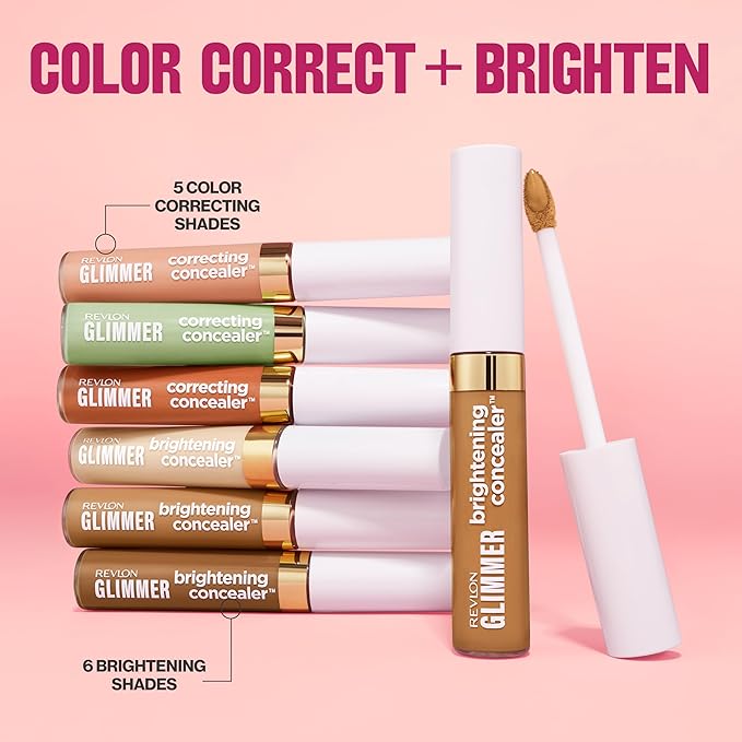 Revlon Glimmer Correcting Concealer, Liquid Under Eye Makeup, Made with Caffeine, Vitamin C, & Stevioside, 101 Peach, 0.3 fl oz