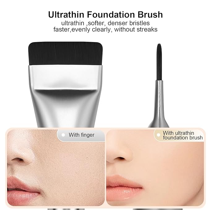 Flat Foundation Brush,Korean Makeup Brush Spatula Facial Brush for Liquid Foundation,Premium Face Makeup Brush for Blending Cream (Silver)