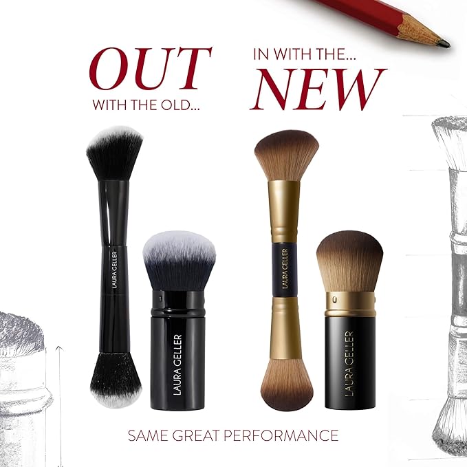 LAURA GELLER NEW YORK Face It All 2pc Makeup Brush Set - Retractable Airbrush Kabuki Brush + Dual-Ended Blush and Bronzer Brush
